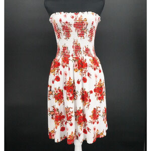 Floral Smoked Coquet Gyaru Sundress White Smocked Tube Top Stretch Size Large